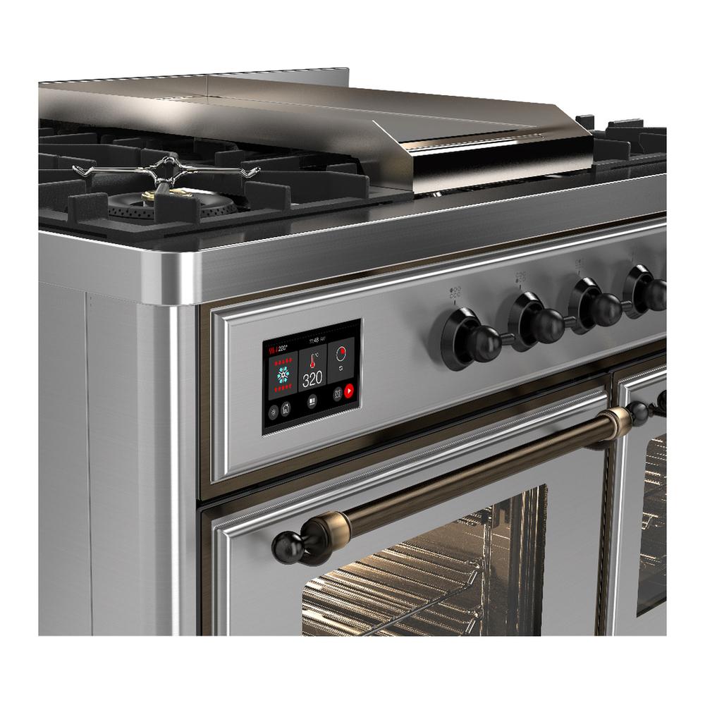 Ilve UMD40FNR3SSB Ilve Umd40Fnr3Ssb Majestic Iii 40 Inch Dual Fuel Range With 6 Burners And Griddle, Dual Function Burner Up To 25,000 Btu (Natural Gas, Triple Glass Door, Stainless Steel, Burnished)
