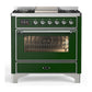 Ilve UM36FNR3EGCLP Ilve Um36Fnr3Egclp Majestic Iii 36 Inch Dual Fuel Range With 6 Black Brass Burners And Griddle, Dual Function Burner Up To 25,000 Btu (Triple Glass Door, Emerald Green, Chrome, Liquid Propane)