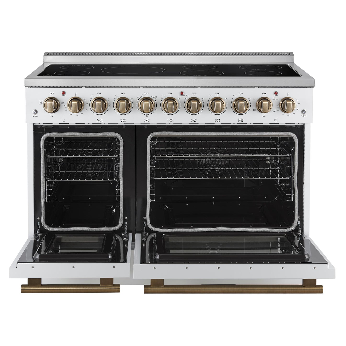 Forno FFSEL601148WHT Forno Paolo 48 Inch Freestanding Electric Range In White With Antique Brass, 6.7 Cu.Ft, True Convection Oven, Energy Efficient