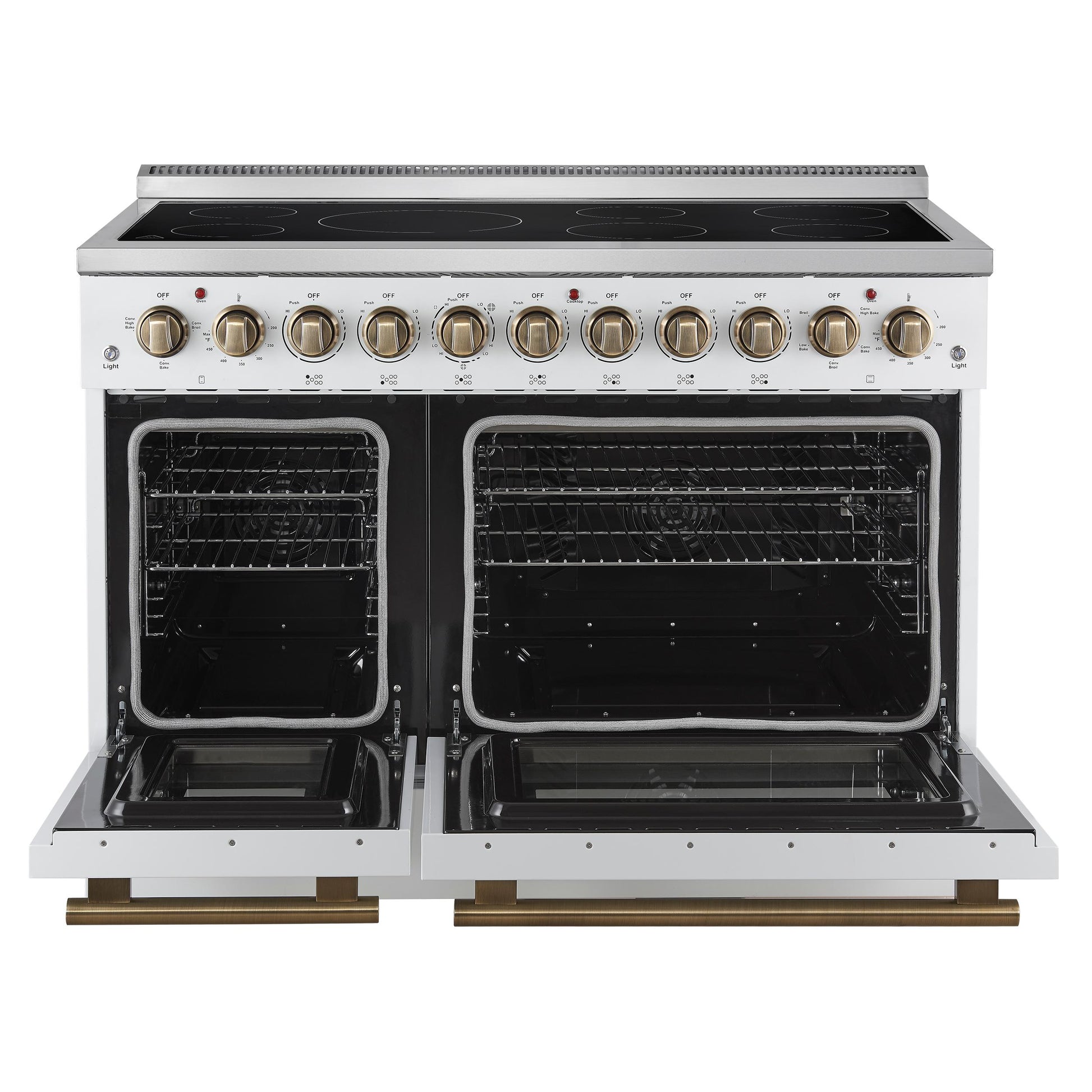 Forno FFSEL601148WHT Forno Paolo 48 Inch Freestanding Electric Range In White With Antique Brass, 6.7 Cu.Ft, True Convection Oven, Energy Efficient