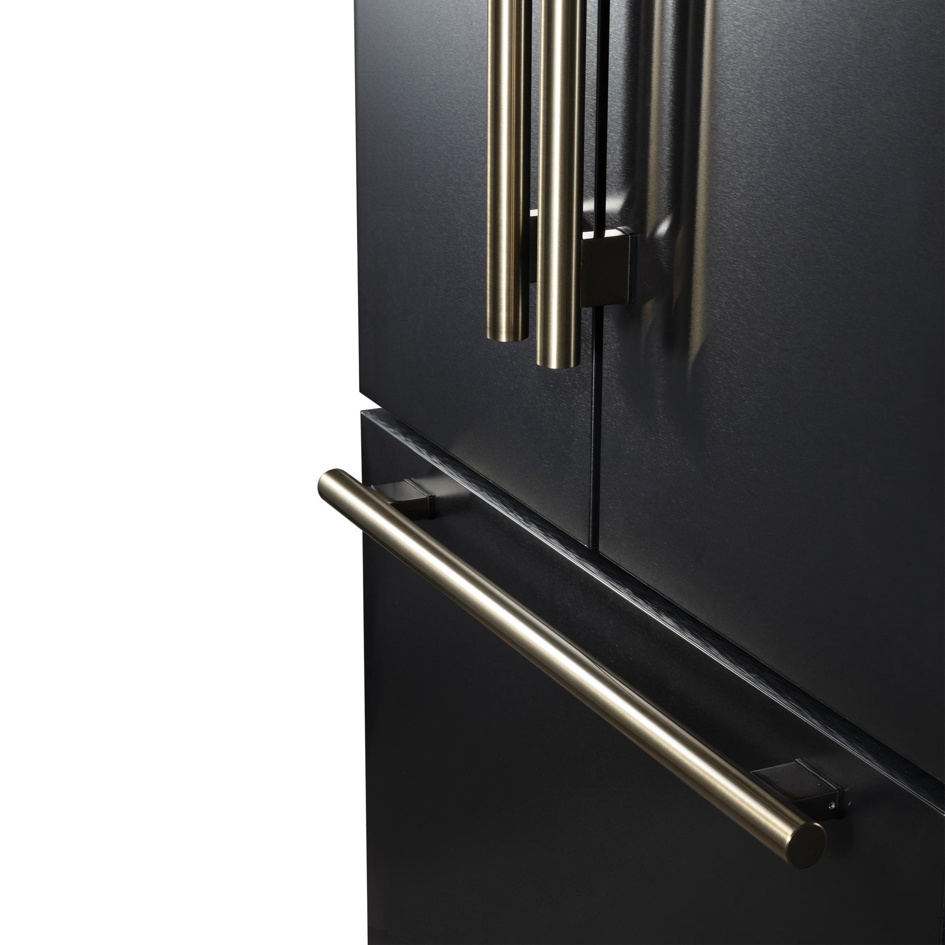 Forno FFFFD178336BLK Forno Rivello 36 Inch French Door Refrigerator In Black With Antique Brass, Internal Water Dispenser, Filtered Ice, Adjustable Shelves, Energy Star Certified