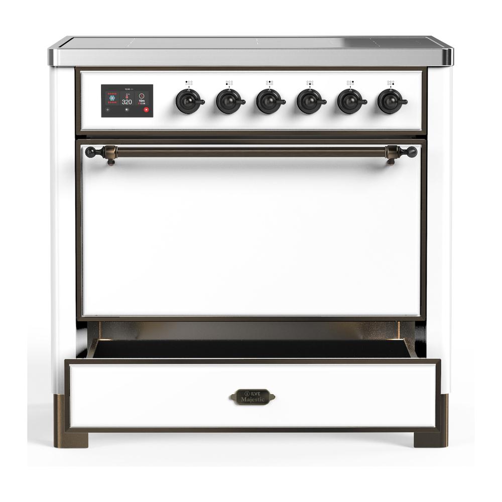 Ilve UMIB36QNR3WHB Ilve Umib36Qnr3Whb Majestic Iii 36 Inch Induction Range With 6 Elements, 3.5 Cu. Ft. Total Oven Capacity (Solid Door, White, Burnished)