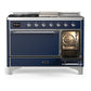 Ilve UM48FSQNR3MBC Ilve Um48Fsqnr3Mbc Majestic Iii 48 Inch Dual Fuel Range With 5 Black Brass Burners, Griddle And French Top, Dual Function Burner Up To 25,000 Btu (Natural Gas, Solid Door, Midnight Blue, Chrome)