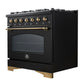 Forno FFSGS611336BLK Forno Antico 36-Inch Dual Fuel Range, Black And Antique Brass, 6 Burners, 4.5 Cu.Ft. Convection Oven