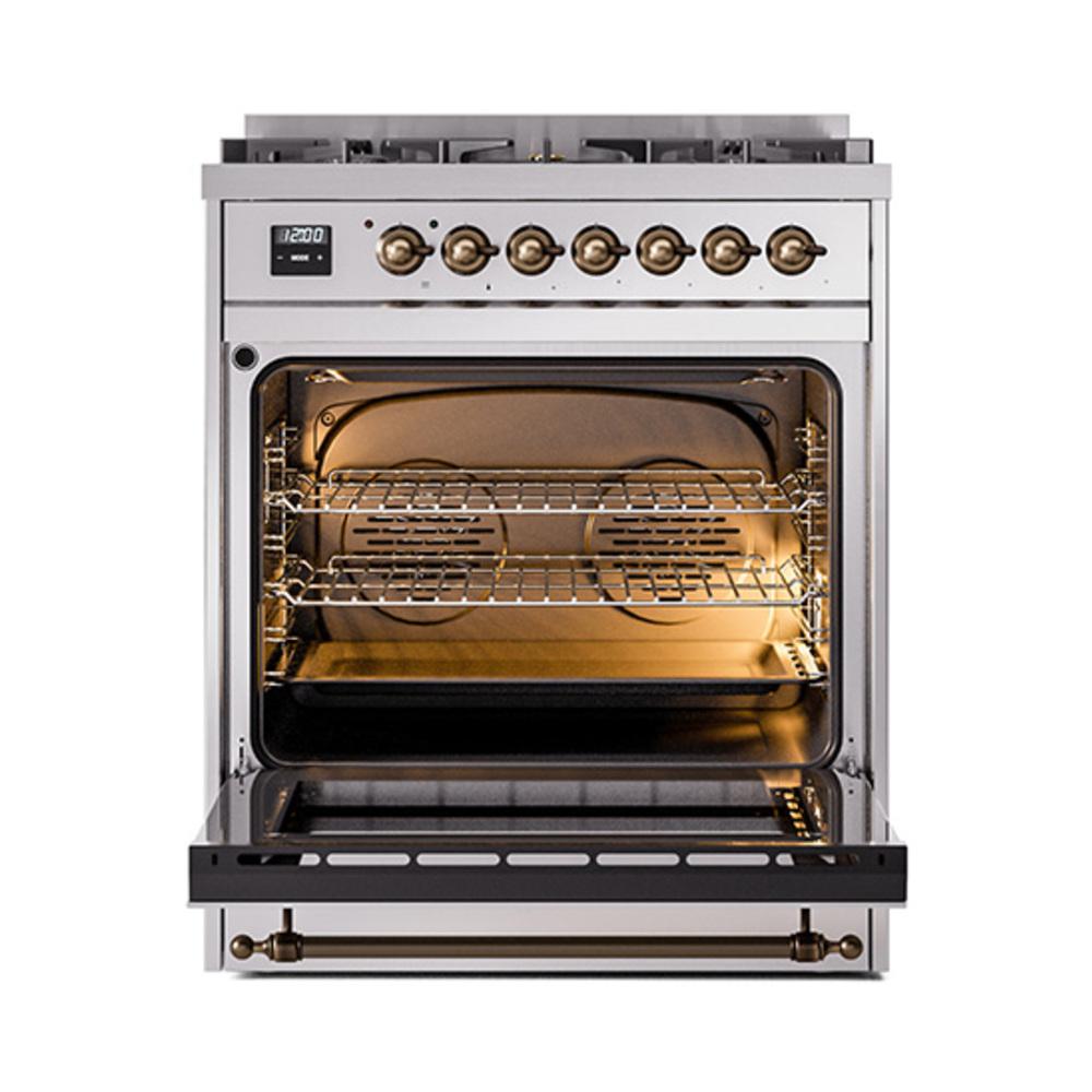 Ilve UN30QNMPSSBLP Ilve Un30Qnmpssblp Nostalgie Ii Noblesse 30" Dual Fuel Range (Liquid Propane, Solid Door, Stainless Steel, Burnished)