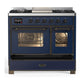 Ilve UMD40FNR3MBBLP Ilve Umd40Fnr3Mbblp Majestic Iii 40 Inch Dual Fuel Range With 6 Burners And Griddle, Dual Function Burner Up To 25,000 Btu (Liquid Propane, Triple Glass Door, Midnight Blue, Burnished)