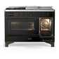Ilve UM48FSNR3BKBLP Ilve Um48Fsnr3Bkblp Majestic Iii 48 Inch Dual Fuel Range With 5 Black Brass Burners, Griddle And French Top, Dual Function Burner Up To 25,000 Btu (Liquid Propane, Triple Glass Door, Glossy Black, Burnished)
