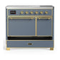 Ilve UMDIB40QNR3BGG Ilve Umdib40Qnr3Bgg Majestic Iii 40 Inch Induction Range With 6 Elements, 3.82 Cu. Ft. Total Oven Capacity (Solid Door, Blue Grey, Brass)