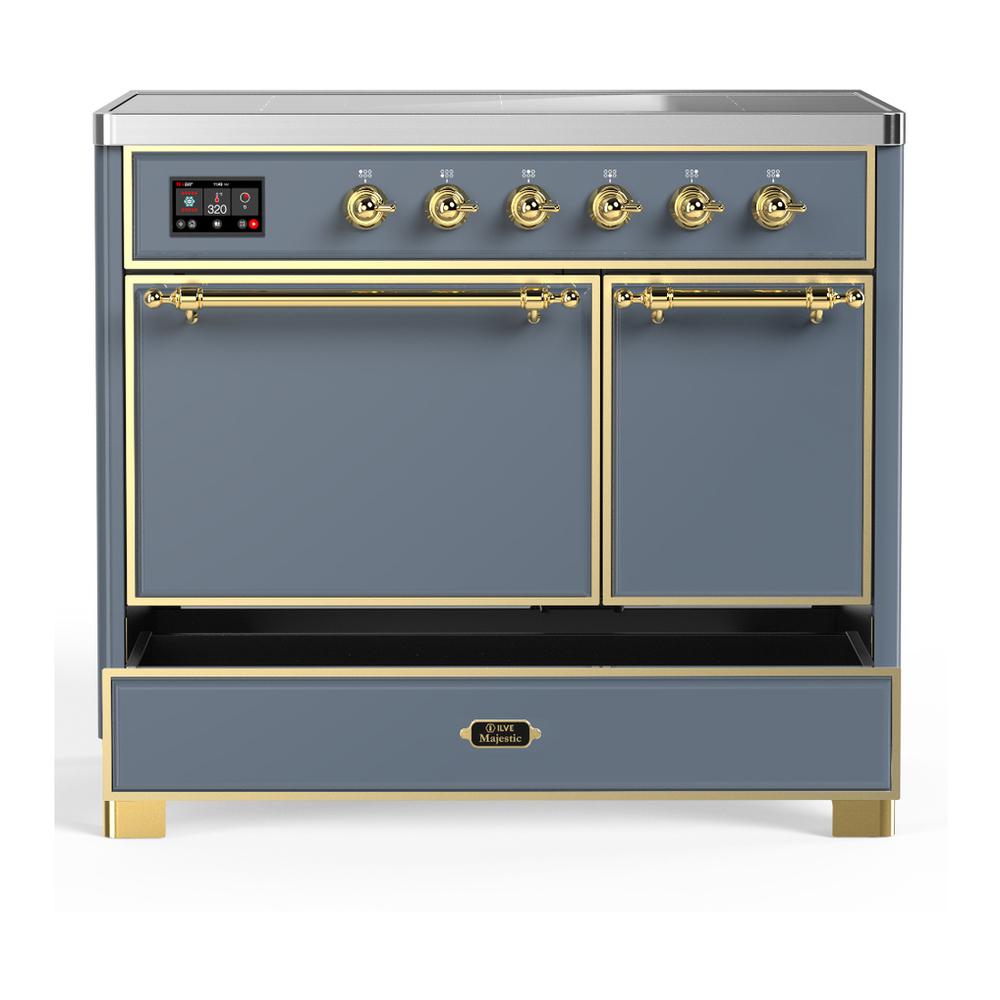 Ilve UMDIB40QNR3BGG Ilve Umdib40Qnr3Bgg Majestic Iii 40 Inch Induction Range With 6 Elements, 3.82 Cu. Ft. Total Oven Capacity (Solid Door, Blue Grey, Brass)
