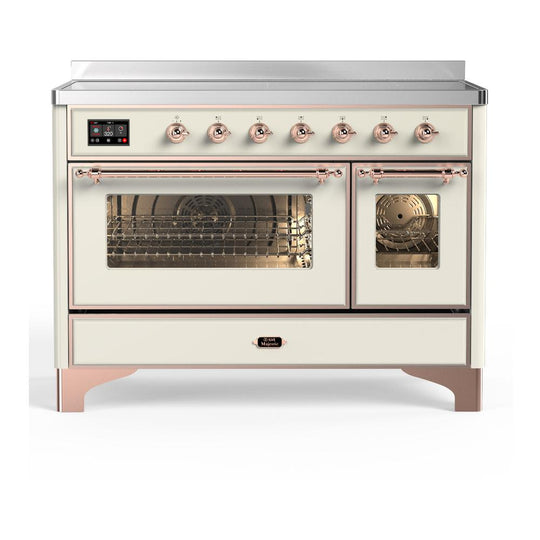 Ilve UMIB48NR3AWP Ilve Umib48Nr3Awp Majestic Iii 48 Inch Induction Range With 6 Elements, 5.02 Cu. Ft. Total Oven Capacity (Triple Glass Door, Antique White, Copper)
