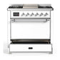 Ilve UM36FQNR3WHC Ilve Um36Fqnr3Whc Majestic Iii 36 Inch Dual Fuel Range With 6 Black Brass Burners And Griddle, Dual Function Burner Up To 25,000 Btu (Solid Door, White, Chrome, Natural Gas)