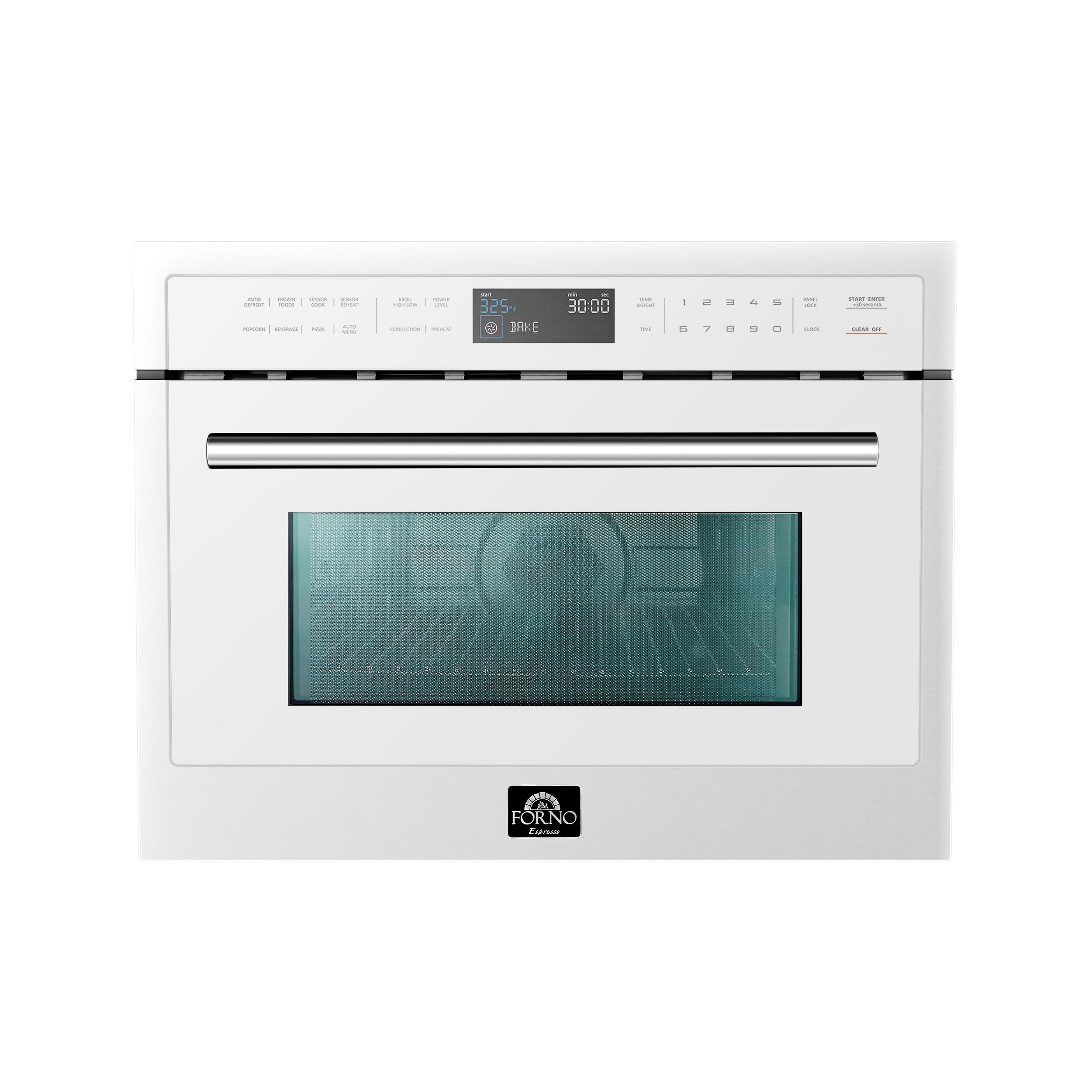Forno FMWDR309324WHT Forno Oliena Espresso White 24-Inch Built-In Microwave And Convection Oven Combo, 1.6 Cu.Ft, 1750W Convection, 1000W Microwave, Stainless Steel Interior, Glass Touch Controls, Sensor Cooking