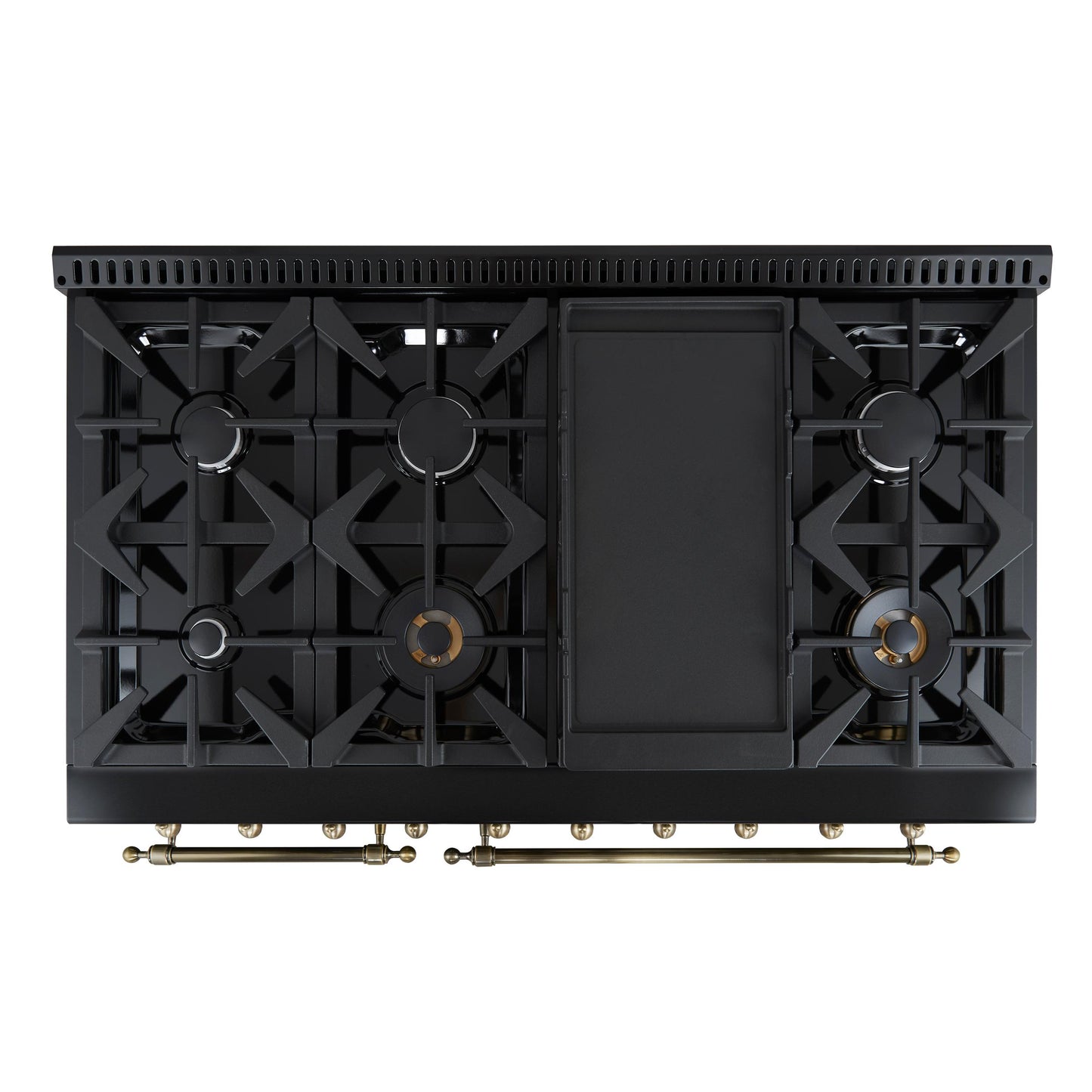 Forno FFSGS621948BLK Forno Antico 48-Inch Freestanding Gas Range, Black, Antique Brass Design, 8 Burners, Griddle, Double Ovens, Energy Efficient