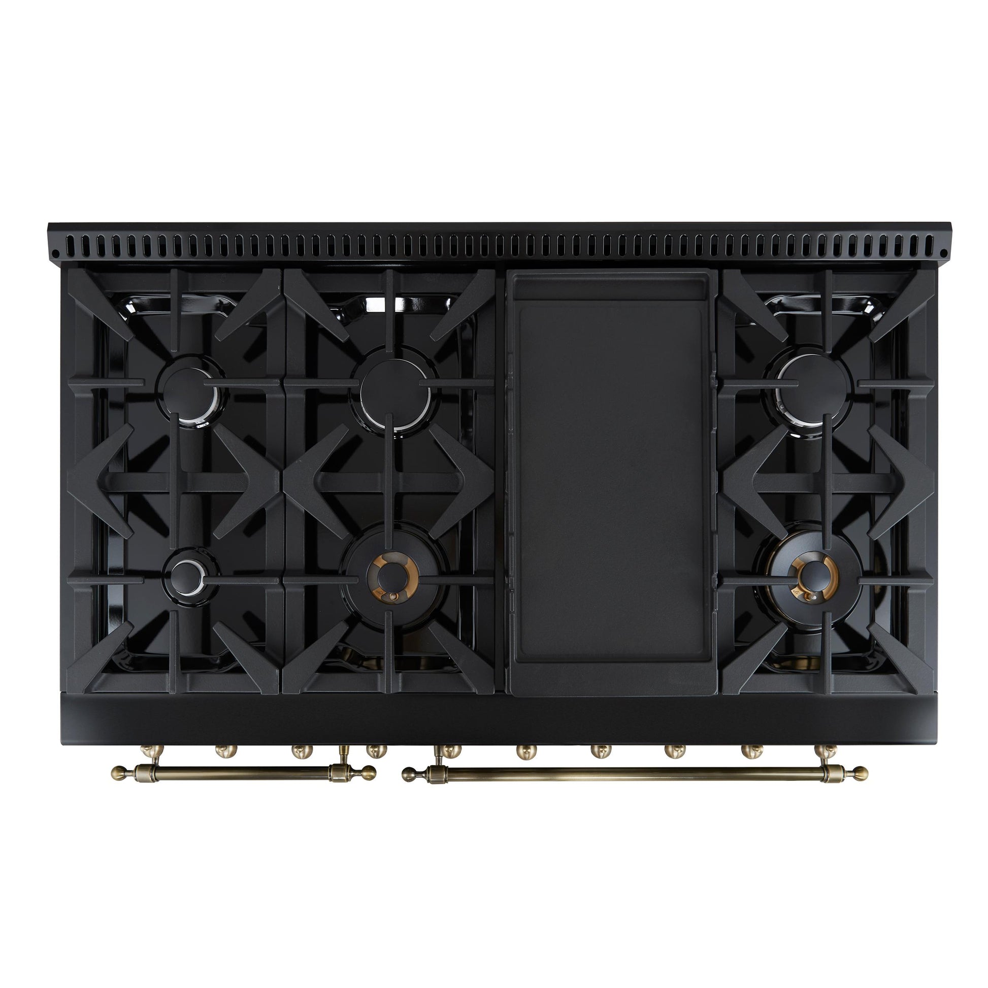 Forno FFSGS621948BLK Forno Antico 48-Inch Freestanding Gas Range, Black, Antique Brass Design, 8 Burners, Griddle, Double Ovens, Energy Efficient