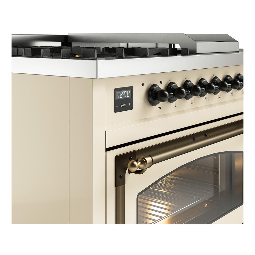 Ilve UN48FSNMPAWB Ilve Un48Fsnmpawb Nostalgie Ii Noblesse 48" Dual Fuel Range (5 Sealed Burners + Griddle + French Top, Natural Gas, Triple Glass Door, Antique White, Burnished)