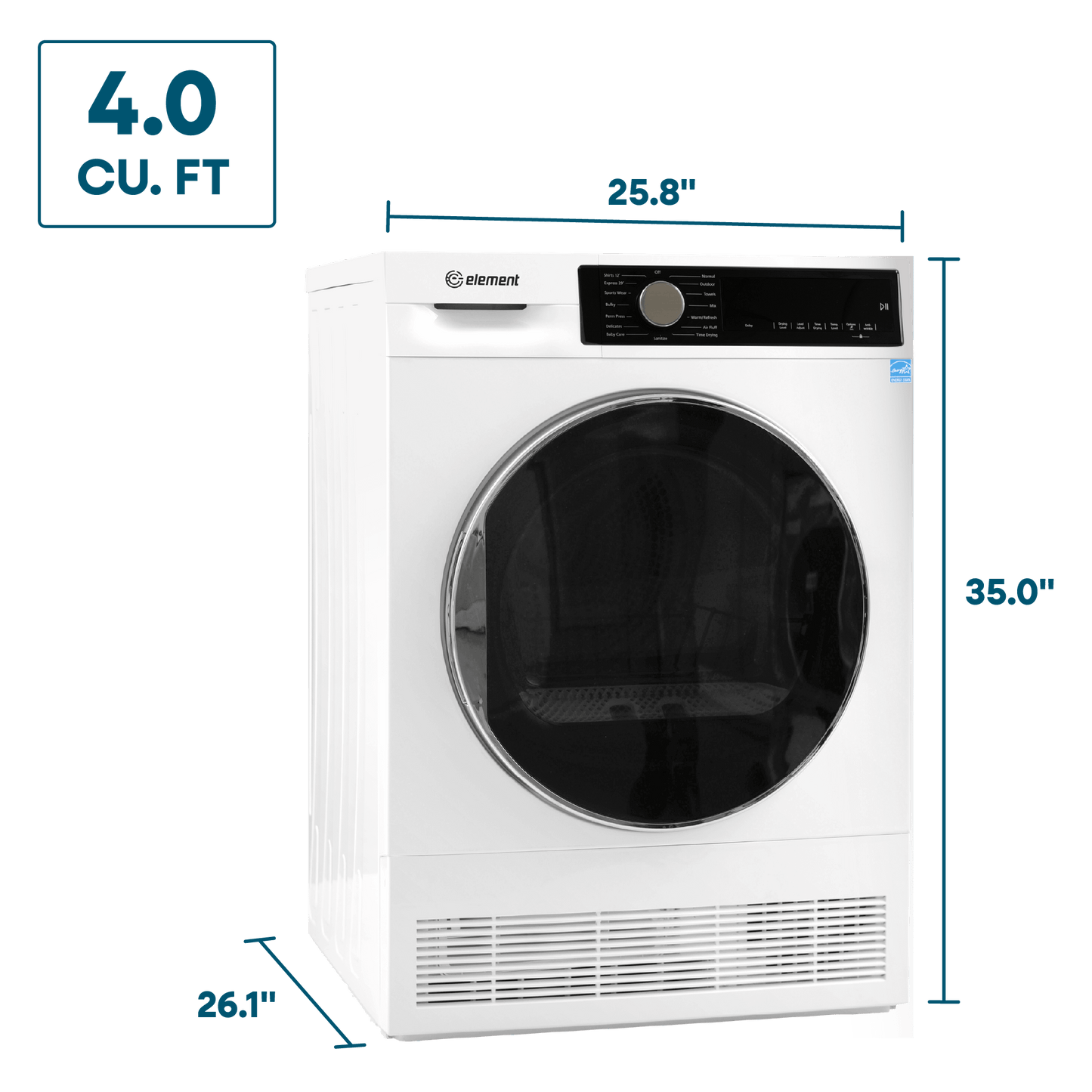 Element Appliance ECD4224EGW Element 4.0 Cu. Ft. Front Load Electric Dryer - White, Energy Star (Ecd4224Egw)