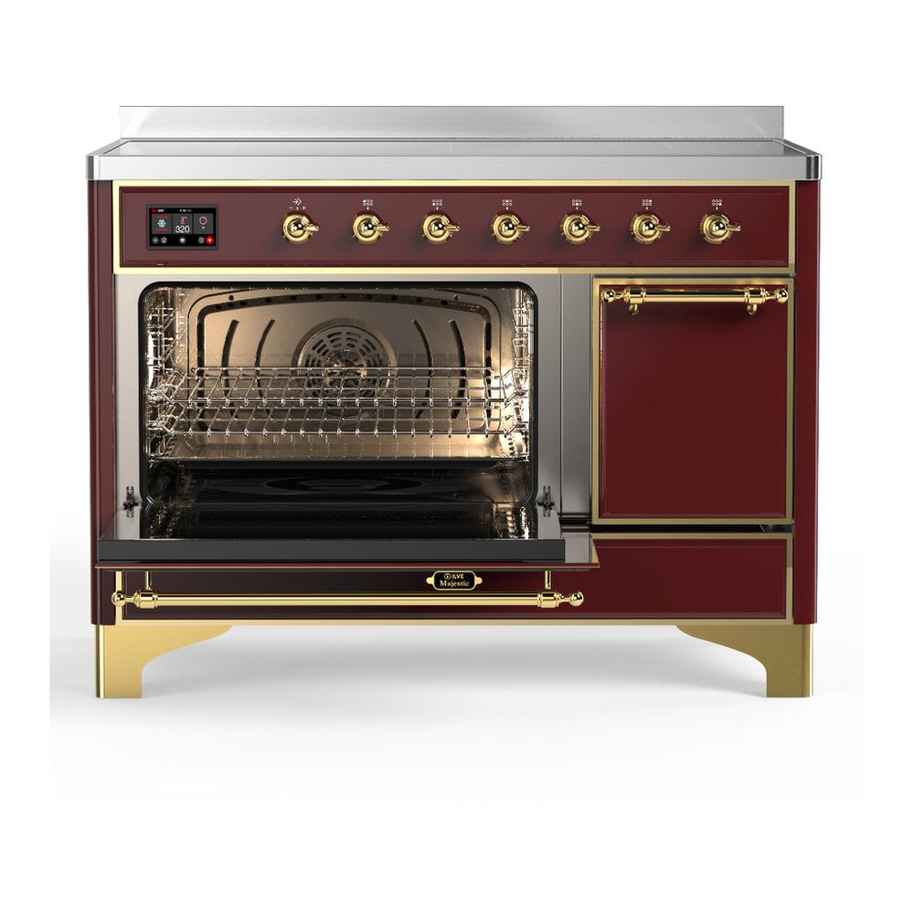 Ilve UMIB48QNR3BUG Ilve Umib48Qnr3Bug Majestic Iii 48 Inch Induction Range With 6 Elements, 5.02 Cu. Ft. Total Oven Capacity (Solid Door, Burgundy, Brass)