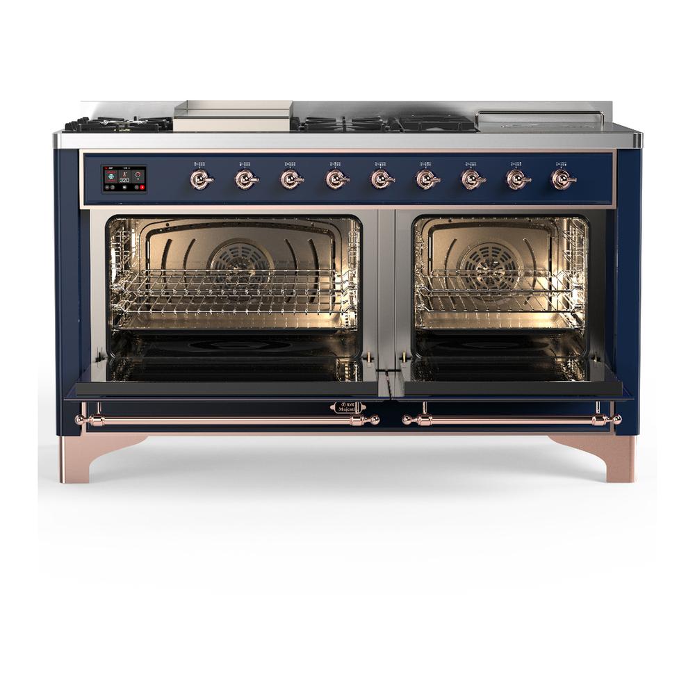 Ilve UM60FSQNR3MBP Ilve Um60Fsqnr3Mbp Majestic Iii 60 Inch Dual Fuel Range With 7 Burners, Griddle And French Top, Dual Function Burner With Up To 25,000 Btu (Natural Gas, Solid Door, Midnight Blue, Copper)