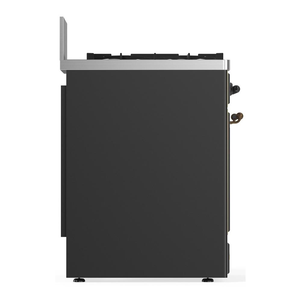 Ilve UM30QNR3MGBLP Ilve Um30Qnr3Mgblp Majestic Iii 30 Inch Dual Fuel Range With 5 Black Brass Burners, Dual Function Burner Up To 25,000 Btu (Liquid Propane, Solid Door, Graphite Matte, Burnished)