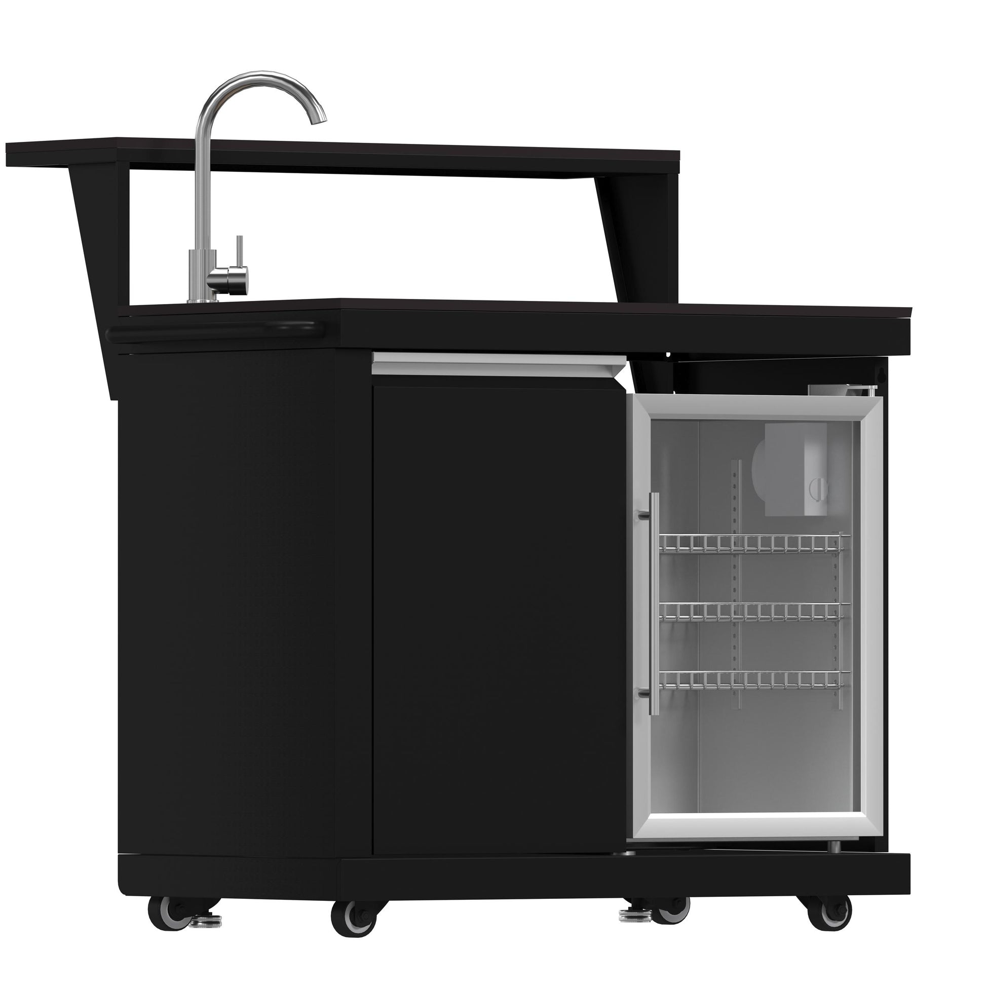 Forno FODKT2551BLK Forno All Aperto 87,600 Btu Outdoor Kitchen, 4 Burners, Infrared Burners, Side Burner, Black Sintered Stone Countertops, Gas Pizza Oven, Sink Module, Bar & Beverage Center