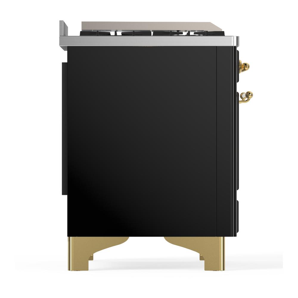 Ilve UM36FQNR3BKGLP Ilve Um36Fqnr3Bkglp Majestic Iii 36 Inch Dual Fuel Range With 6 Black Brass Burners And Griddle, Dual Function Burner Up To 25,000 Btu (Solid Door, Glossy Black, Brass, Liquid Propane)