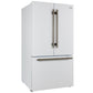 Forno FFFFD178336WHT Forno Rivello 36 Inch French Door Refrigerator In White With Antique Brass, Internal Water Dispenser, Filtered Ice, Adjustable Shelves, Energy Star Certified