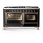 Ilve UM60FNR3BKP Ilve Um60Fnr3Bkp Majestic Iii 60 Inch Dual Fuel Range With 9 Burners And Griddle, Dual Function Burner Up To 25,000 Btu (Natural Gas, Triple Glass Door, Glossy Black, Copper)