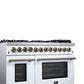 Forno FFSGS612548WHT Forno Massimo 48 Inch Freestanding Dual Fuel Range In White With Antique Brass Accessories, 8 Burners, 6.58 Cu. Ft. Convection Oven