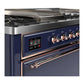 Ilve UM60FSQNR3MBPLP Ilve Um60Fsqnr3Mbplp Majestic Iii 60 Inch Dual Fuel Range With 7 Burners, Griddle And French Top, Dual Function Burner With Up To 25,000 Btu (Liquid Propane, Solid Door, Midnight Blue, Copper)