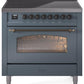 Ilve UPI366NMPBGB Nostalgie Ii 36 Inch Electric Freestanding Range In Blue Grey With Bronze Trim