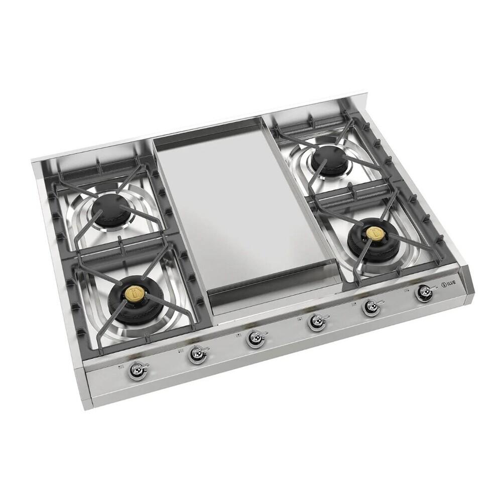 Ilve UHCP965FNSSC Ilve Uhcp965Fnssc Nostalgie Ii 36 Inch Gas Cooktop With Griddle, In Stainless Steel (Natural Gas, Chrome)