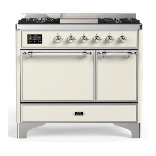 Ilve UMD40FQNR3AWCLP Ilve Umd40Fqnr3Awclp Majestic Iii 40 Inch Dual Fuel Range With 6 Burners And Griddle, Dual Function Burner Up To 25,000 Btu (Liquid Propane, Solid Door, Antique White, Chrome)