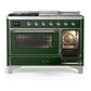 Ilve UM48FSNR3EGCLP Ilve Um48Fsnr3Egclp Majestic Iii 48 Inch Dual Fuel Range With 5 Black Brass Burners, Griddle And French Top, Dual Function Burner Up To 25,000 Btu (Liquid Propane, Triple Glass Door, Emerald Green, Chrome)