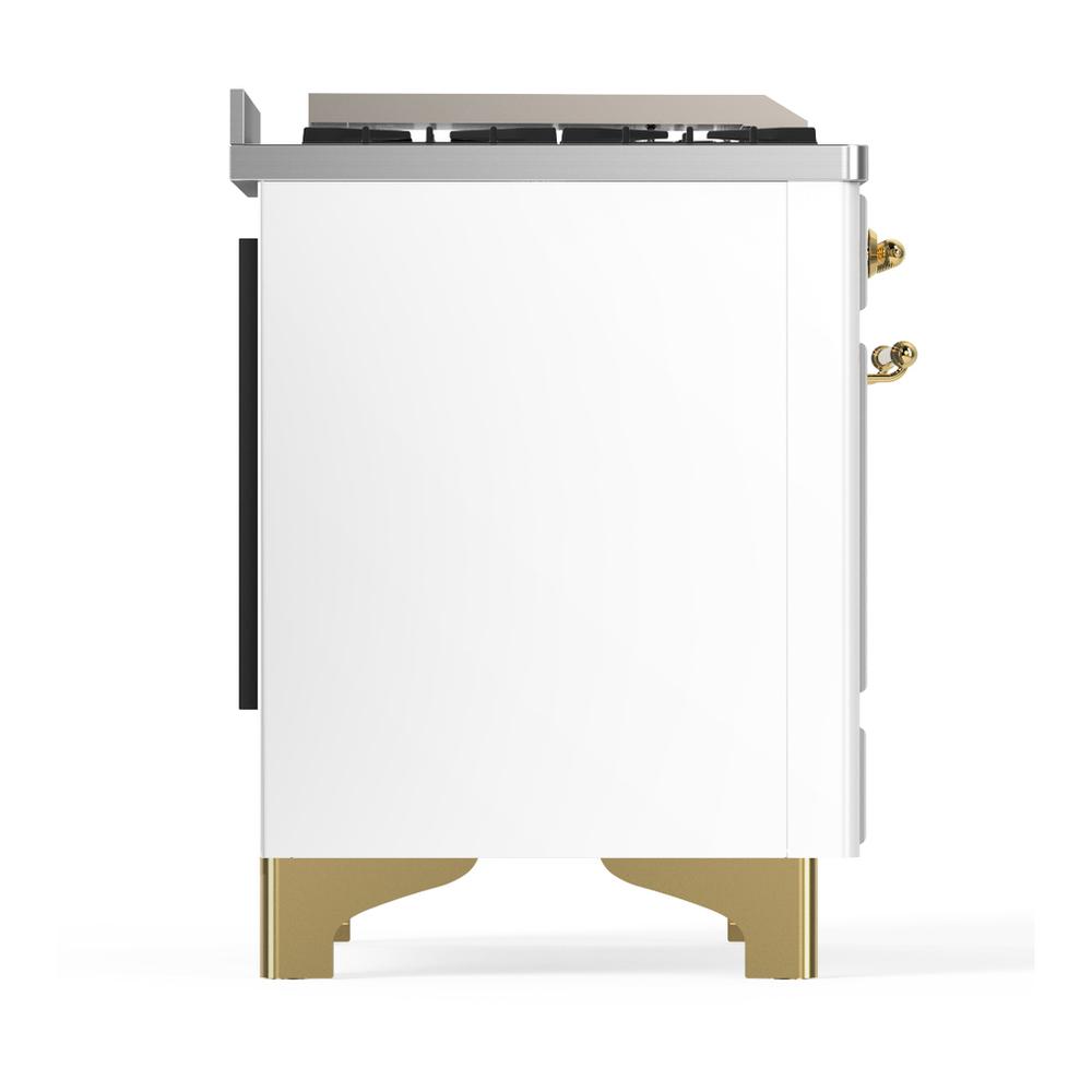Ilve UM48FSNR3WHG Ilve Um48Fsnr3Whg Majestic Iii 48 Inch Dual Fuel Range With 5 Black Brass Burners, Griddle And French Top, Dual Function Burner Up To 25,000 Btu (Natural Gas, Triple Glass Door, White, Brass)