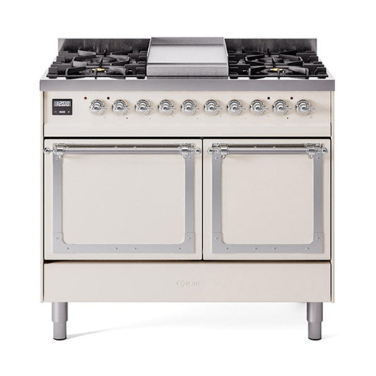 Ilve UND40FQNMPAWC Ilve Und40Fqnmpawc Nostalgie Ii Noblesse 40" Dual Fuel Range (Natural Gas, Solid Door, Antique White, Chrome)