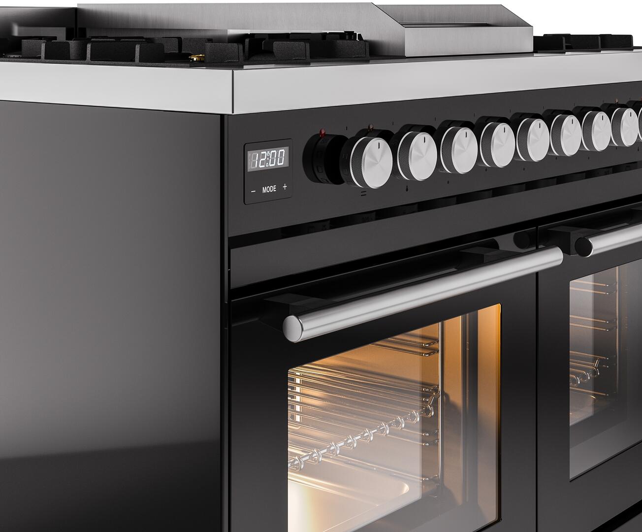 Ilve UPD40FWMPBK Professional Plus Ii 40 Inch Dual Fuel Natural Gas Freestanding Range In Glossy Black With Trim