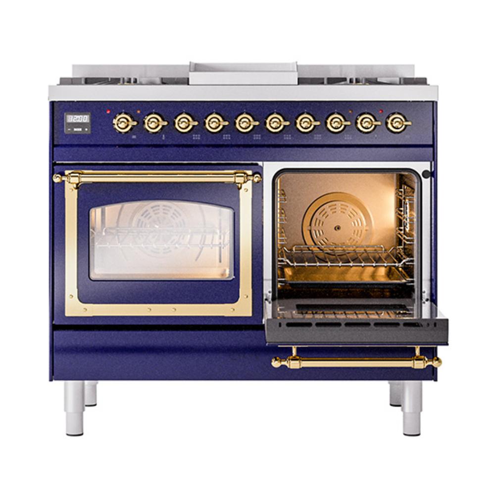 Ilve UND40FNMPMBG Ilve Und40Fnmpmbg Nostalgie Ii Noblesse 40" Dual Fuel Range (Natural Gas, Triple Glass Door, Midnight Blue, Brass)