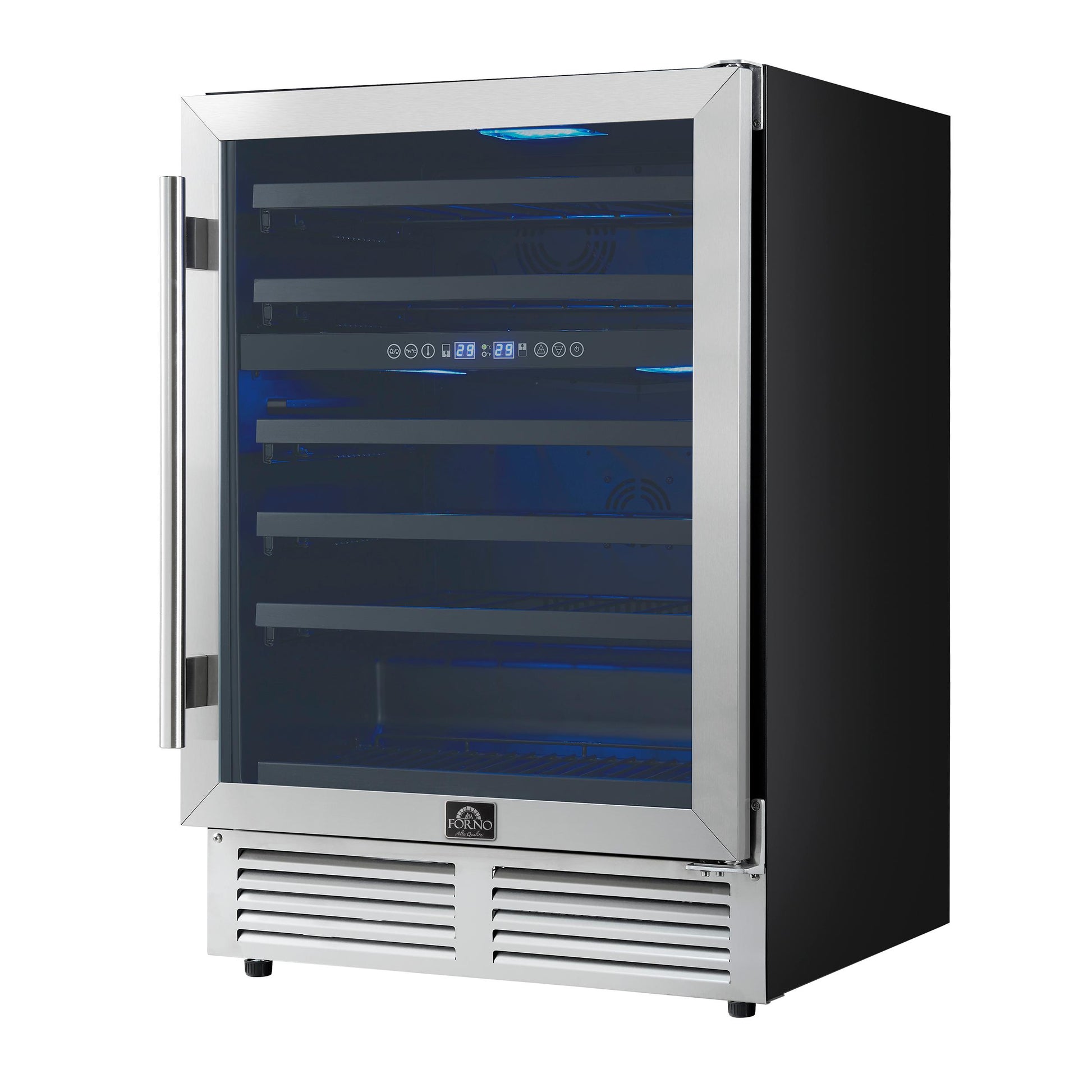 Forno FWCDR663424S Forno Bacchino 24 Inch Wine Cooler, Stainless Steel, With Led Lighting, Triple Glass Door, 51 Bottle Capacity, Built-In Or Freestanding