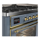 Ilve UM60FNR3BGGLP Ilve Um60Fnr3Bgglp Majestic Iii 60 Inch Dual Fuel Range With 9 Burners And Griddle, Dual Function Burner Up To 25,000 Btu (Liquid Propane, Triple Glass Door, Blue Grey, Brass)