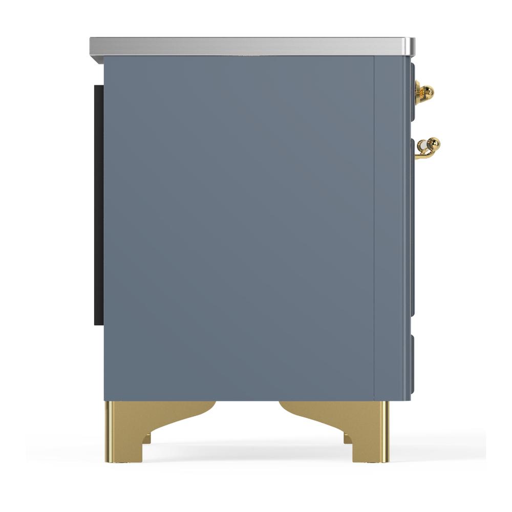 Ilve UMDIB40QNR3BGG Ilve Umdib40Qnr3Bgg Majestic Iii 40 Inch Induction Range With 6 Elements, 3.82 Cu. Ft. Total Oven Capacity (Solid Door, Blue Grey, Brass)