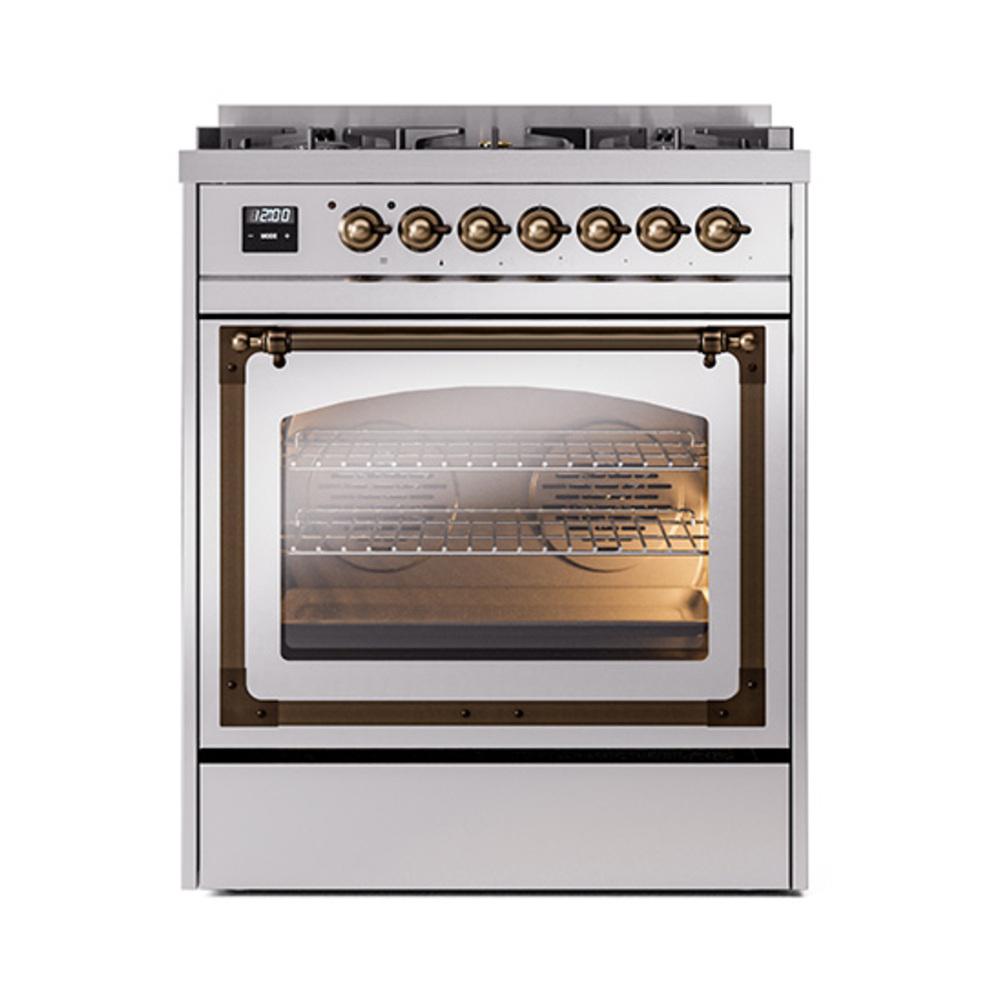 Ilve UN30NMPSSBLP Ilve Un30Nmpssblp Nostalgie Ii Noblesse 30" Dual Fuel Range (Liquid Propane, Triple Glass Door, Stainless Steel, Burnished)