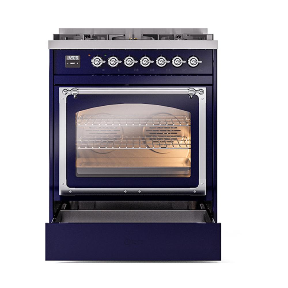 Ilve UN30NMPMBCLP Ilve Un30Nmpmbclp Nostalgie Ii Noblesse 30" Dual Fuel Range (Liquid Propane, Triple Glass Door, Midnight Blue, Chrome)