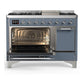 Ilve UM48FQNR3BGCLP Ilve Um48Fqnr3Bgclp Majestic Iii 48 Inch Dual Fuel Range With 8 Burners And Griddle, Dual Function Burner Up To 25,000 Btu (Liquid Propane, Solid Door, Blue Grey, Chrome)