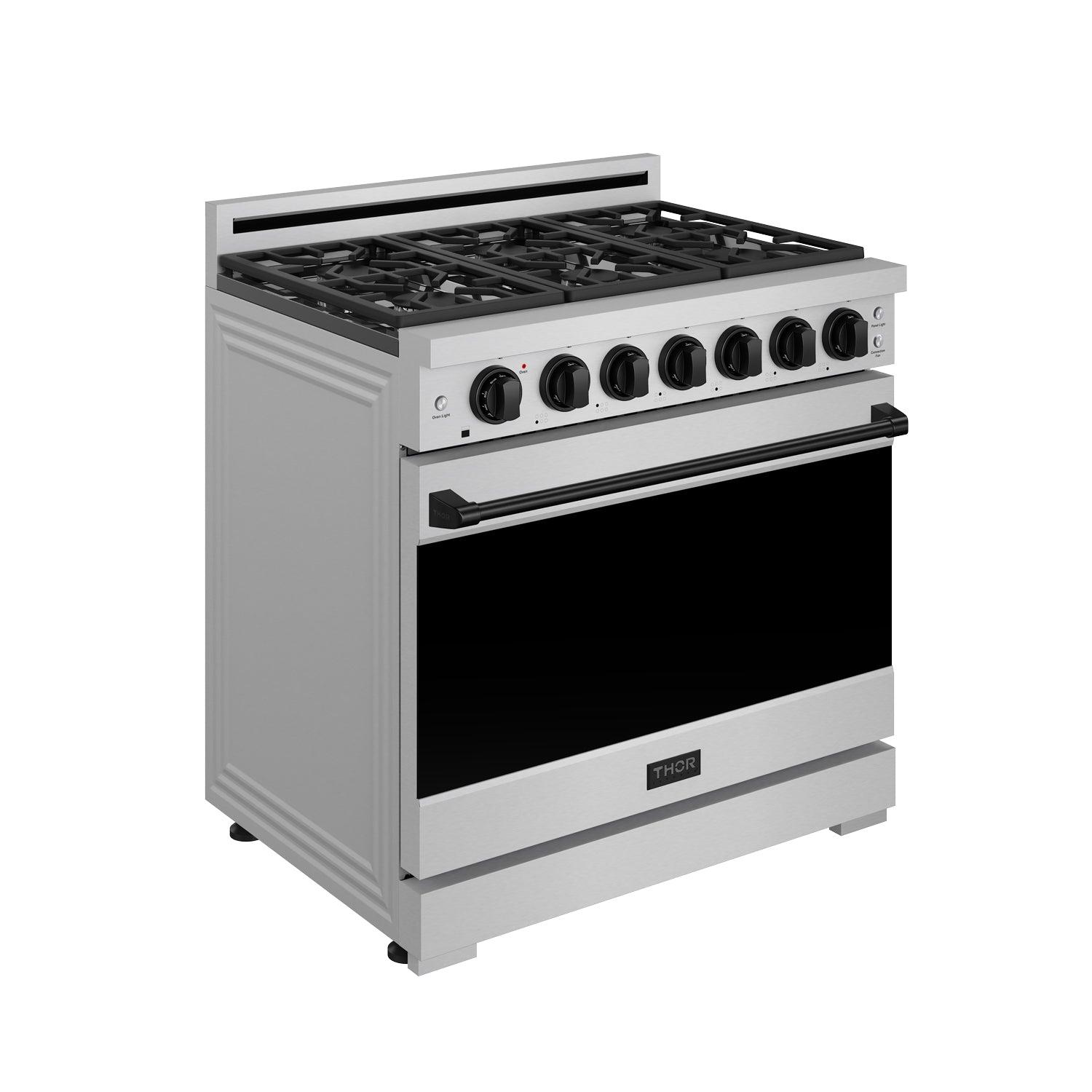 Thor Kitchen RSG36PLPBLK 36 Inch Professional Liquid Propane Range With Precision Knob In Stainless Steel And Black Gordon Ramsay Series