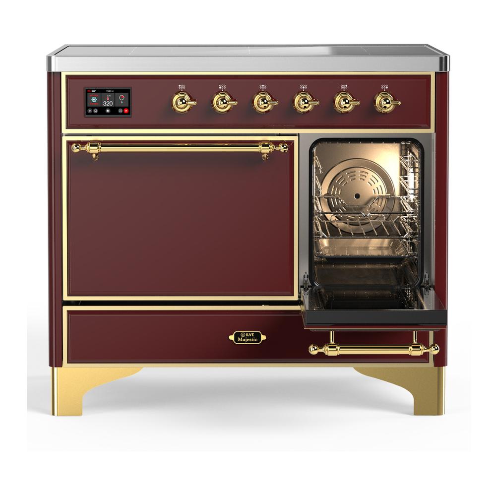 Ilve UMDIB40QNR3BUG Ilve Umdib40Qnr3Bug Majestic Iii 40 Inch Induction Range With 6 Elements, 3.82 Cu. Ft. Total Oven Capacity (Solid Door, Burgundy, Brass)