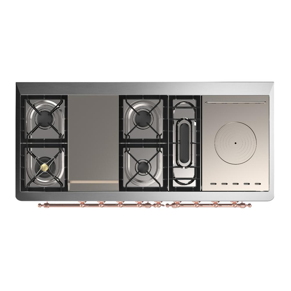 Ilve UM60FSQNR3SSP Ilve Um60Fsqnr3Ssp Majestic Iii 60 Inch Dual Fuel Range With 7 Burners, Griddle And French Top, Dual Function Burner With Up To 25,000 Btu (Natural Gas, Solid Door, Stainless Steel, Copper)