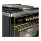 Ilve UM36FNR3BKG Ilve Um36Fnr3Bkg Majestic Iii 36 Inch Dual Fuel Range With 6 Black Brass Burners And Griddle, Dual Function Burner Up To 25,000 Btu (Triple Glass Door, Glossy Black, Brass, Natural Gas)