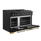 Forno FFSGS611348BLK Forno Antico 48-Inch Dual Fuel Range, Black With Antique Brass Finish, 8 Burners, 94,000 Btu, 5.5 Cu.Ft. Double Ovens & Griddle