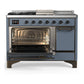 Ilve UM48FSQNR3BGB Ilve Um48Fsqnr3Bgb Majestic Iii 48 Inch Dual Fuel Range With 5 Black Brass Burners, Griddle And French Top, Dual Function Burner Up To 25,000 Btu (Natural Gas, Solid Door, Blue Grey, Burnished)