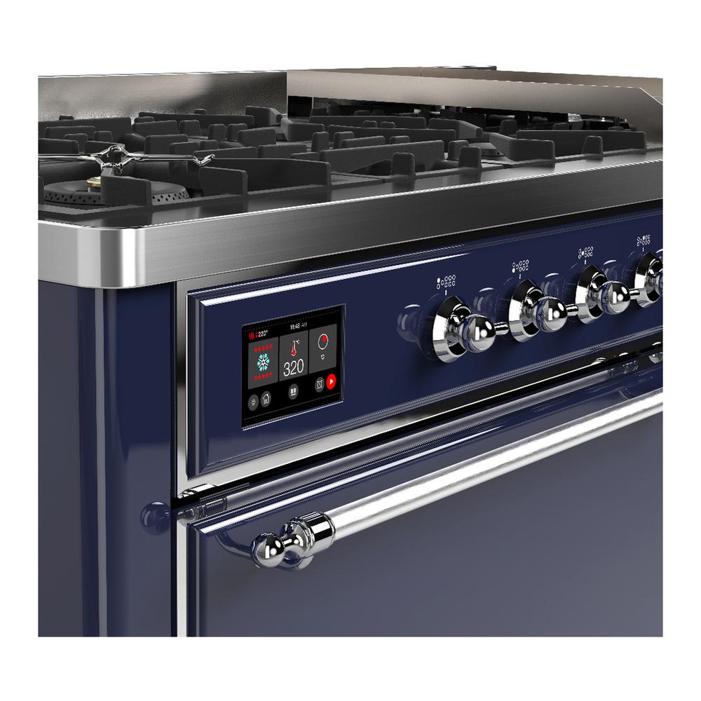 Ilve UM60FQNR3MBCLP Ilve Um60Fqnr3Mbclp Majestic Iii 60 Inch Dual Fuel Range With 9 Burners And Griddle, Dual Function Burner Up To 25,000 Btu (Liquid Propane, Solid Door, Midnight Blue, Chrome)